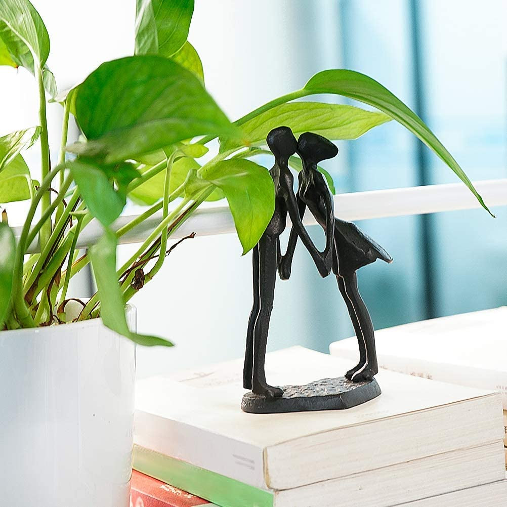 6 Inch Iron Couple Sculpture, Kissing Couple Statue for Anniversary, Handmade Cast Iron Figurine Home Decor for Wife Husband