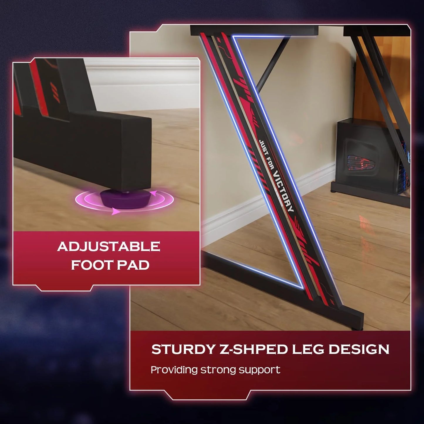 39 Inch Z-Shaped Gaming Desk with Headphone Hook Sturdy with Spacious Desktop,Red