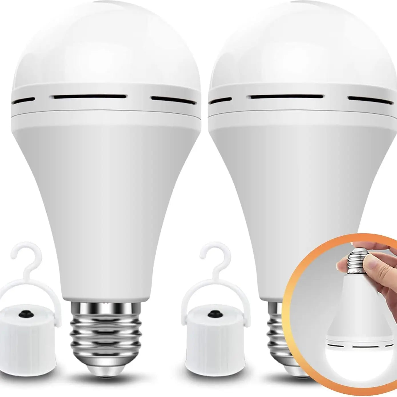 A19-10 Pack Emergency-Rechargeable-Light-Bulb, Stay Lights up When Power Failure, 1500Mah 12W 60W Equivalent LED Light Bulbs for Home, Camping, Tent (E27/E26, with Hook) (Daylight)