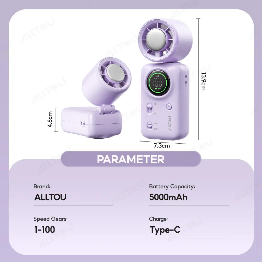 ALLTOU Mini Cooling Fan 100-Speed Turbo Fan Digital Display 5000Mah Pocket Fan