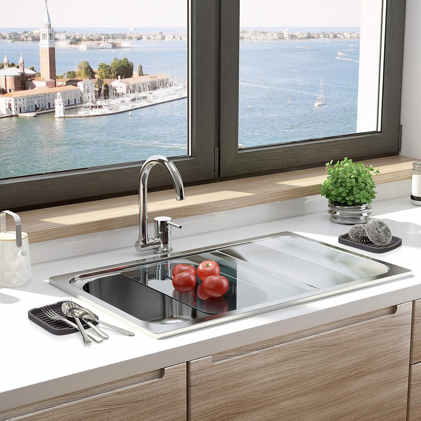 ZAPPOWARE Silicone Sponge Holder -Soap Tray - 5.9" X 4.33" Set -2Pcs (Gray)