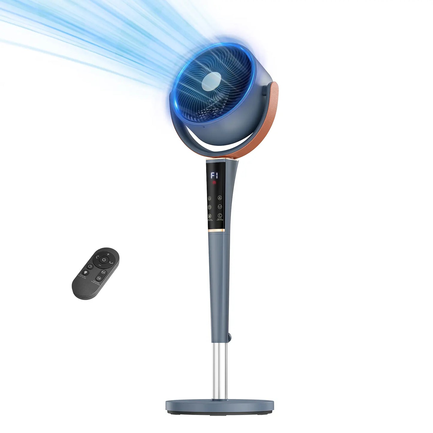 Bedroom Pedestal Fan, Quiet 20Db DC Air Circulator, 15 Speeds 5 Modes, 120° Oscillation, 12H Timer, 1050CFM Airflow, 37-45" Adjustable Height, LED Light, Standing Fan with Remote