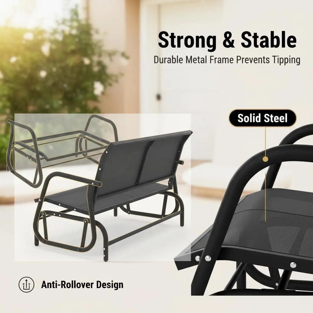 Murago 2/3 Person Outdoor Glider Bench, Patio Double Swing Rocking Chair Loveseat W/Powder Coated Steel Frame for Backyard Garden Porch