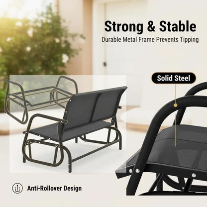 Murago 2/3 Person Outdoor Glider Bench, Patio Double Swing Rocking Chair Loveseat W/Powder Coated Steel Frame for Backyard Garden Porch