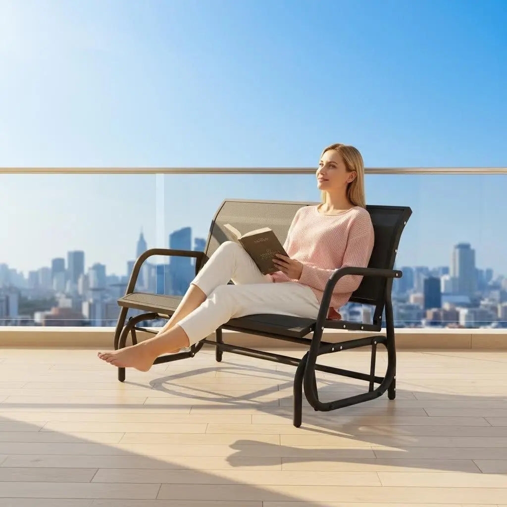 Murago 2/3 Person Outdoor Glider Bench, Patio Double Swing Rocking Chair Loveseat W/Powder Coated Steel Frame for Backyard Garden Porch