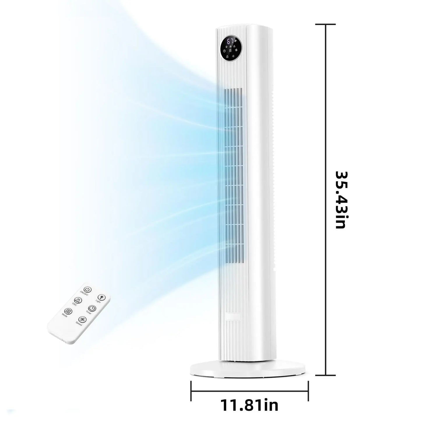 Electactic Tower Fan Portable Electric Oscillating Fan Quiet Remote Control Bladeless Floor Fan 3-Spped Wind Mode 12H Timer Bedroom Office