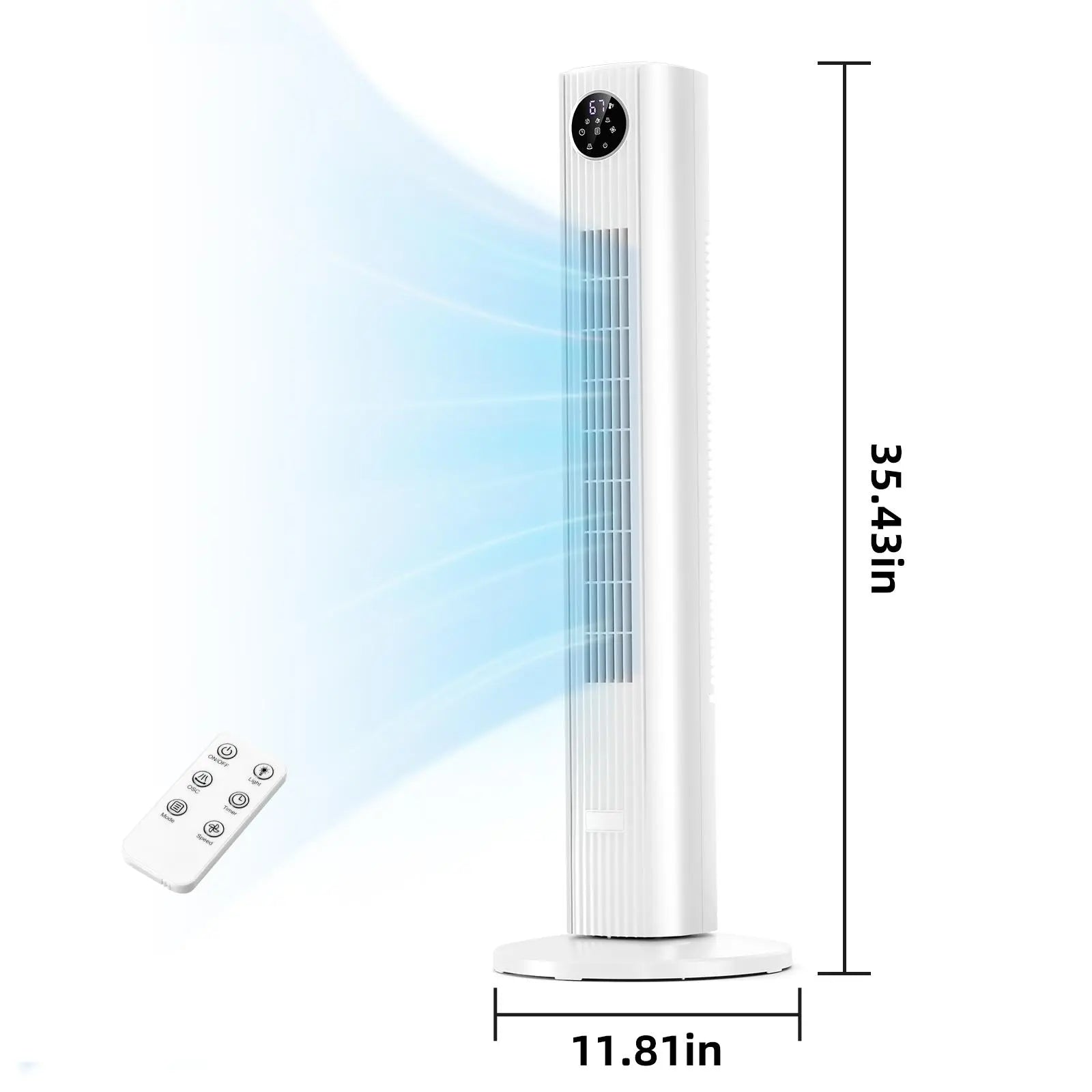 Electactic Tower Fan Portable Electric Oscillating Fan Quiet Remote Control Bladeless Floor Fan 3-Spped Wind Mode 12H Timer Bedroom Office