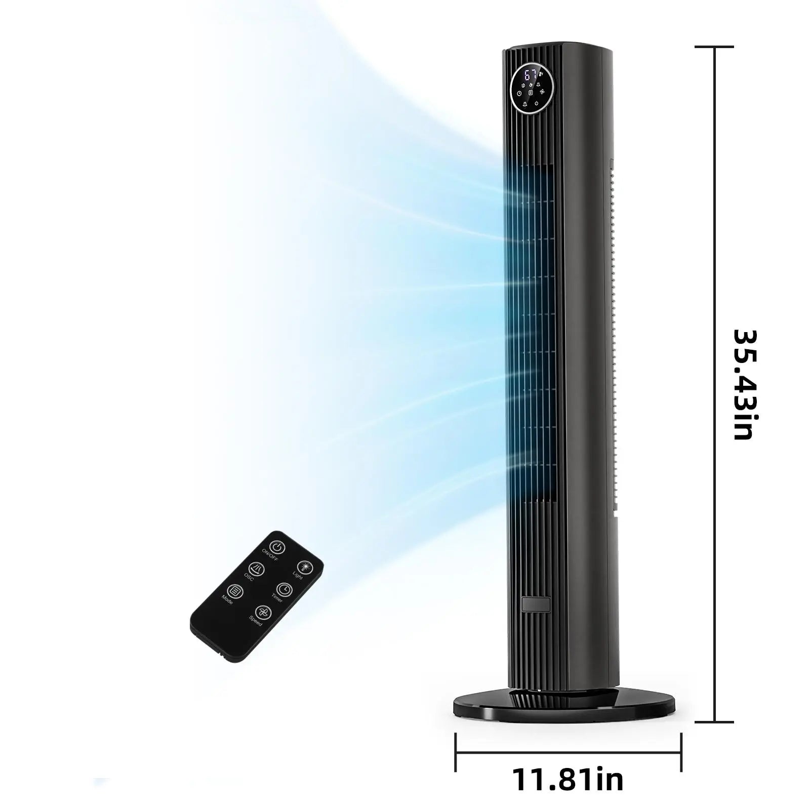 Electactic Tower Fan Portable Electric Oscillating Fan Quiet Remote Control Bladeless Floor Fan 3-Spped Wind Mode 12H Timer Bedroom Office