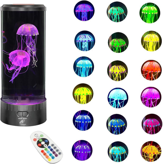 Large round LED Jellyfish Lamp – 18 Leds with Vibrant Color-Changing Effects – the Ultimate Sensory Fake Aquarium for Decoration, Autism, ADHD, Stress & Anxiety Relief – Ideal Gift (Large)