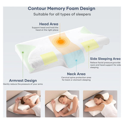 Cervical Pillow Memory Foam Orthopedic Pillow for Neck Pain Sleeping Side, Back, Stomach Sleeper with Washable Pillowcase