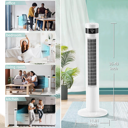 Electactic Tower Fan Portable Electric Oscillating Fan Quiet Remote Control Bladeless Floor Fan 3-Spped Wind Mode 12H Timer Bedroom Office