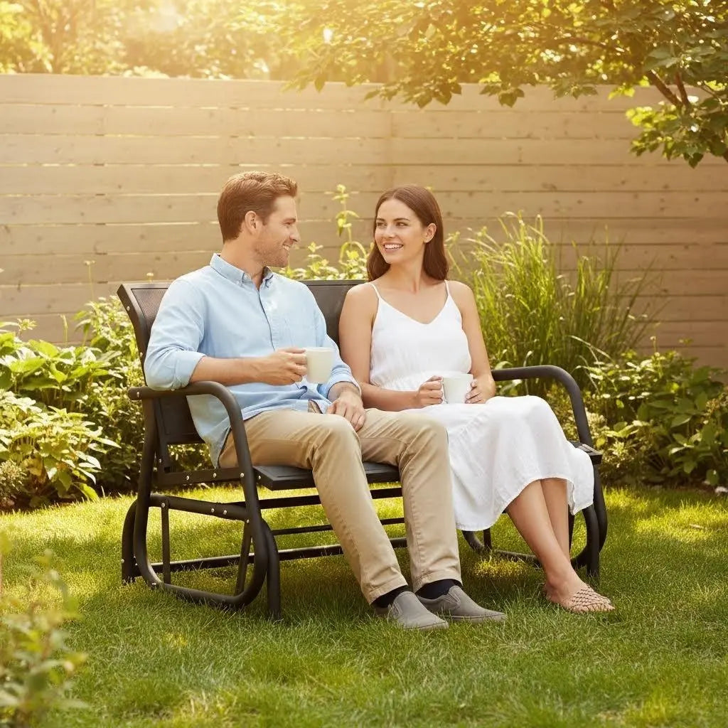 Murago 2/3 Person Outdoor Glider Bench, Patio Double Swing Rocking Chair Loveseat W/Powder Coated Steel Frame for Backyard Garden Porch