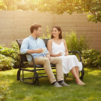 Murago 2/3 Person Outdoor Glider Bench, Patio Double Swing Rocking Chair Loveseat W/Powder Coated Steel Frame for Backyard Garden Porch