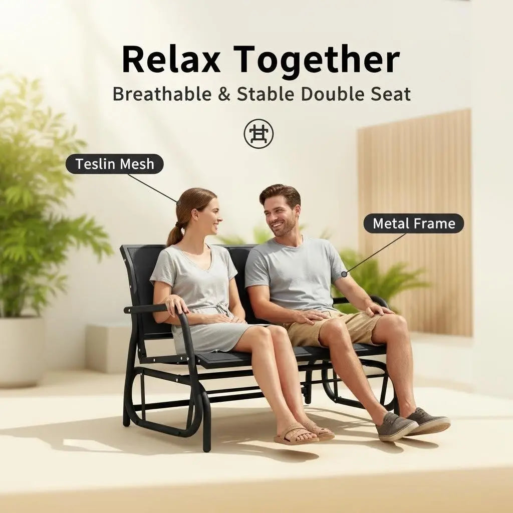 Murago 2/3 Person Outdoor Glider Bench, Patio Double Swing Rocking Chair Loveseat W/Powder Coated Steel Frame for Backyard Garden Porch