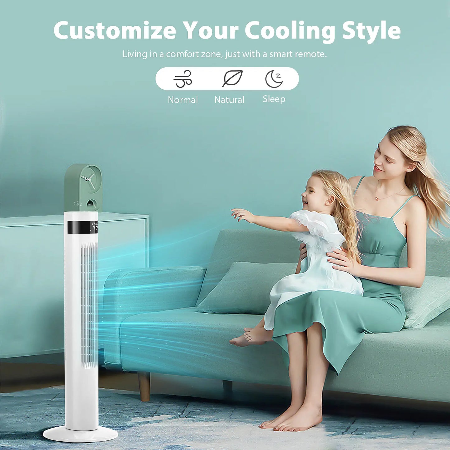 Electactic Tower Fan Portable Electric Oscillating Fan Quiet Remote Control Bladeless Floor Fan 3-Spped Wind Mode 12H Timer Bedroom Office