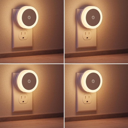 LED Baby Night Lights Plug into Wall [4Pack], Nightlight with Light Sensors for Kids Room, Bathroom Stair Lights, Hallway Light, Warm White