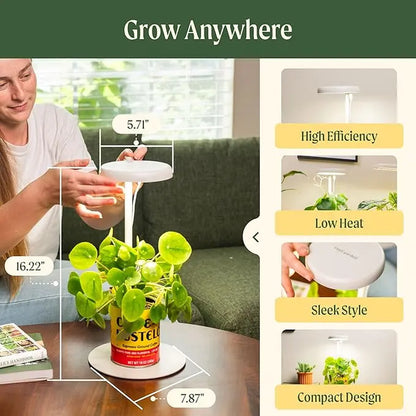 Vego Garden Mini Grow Lights Stand for Indoor Plants Full-Spectrum White LED Light with Adjustable Height for Microgreens Compact Desk & Bookshelf Fit