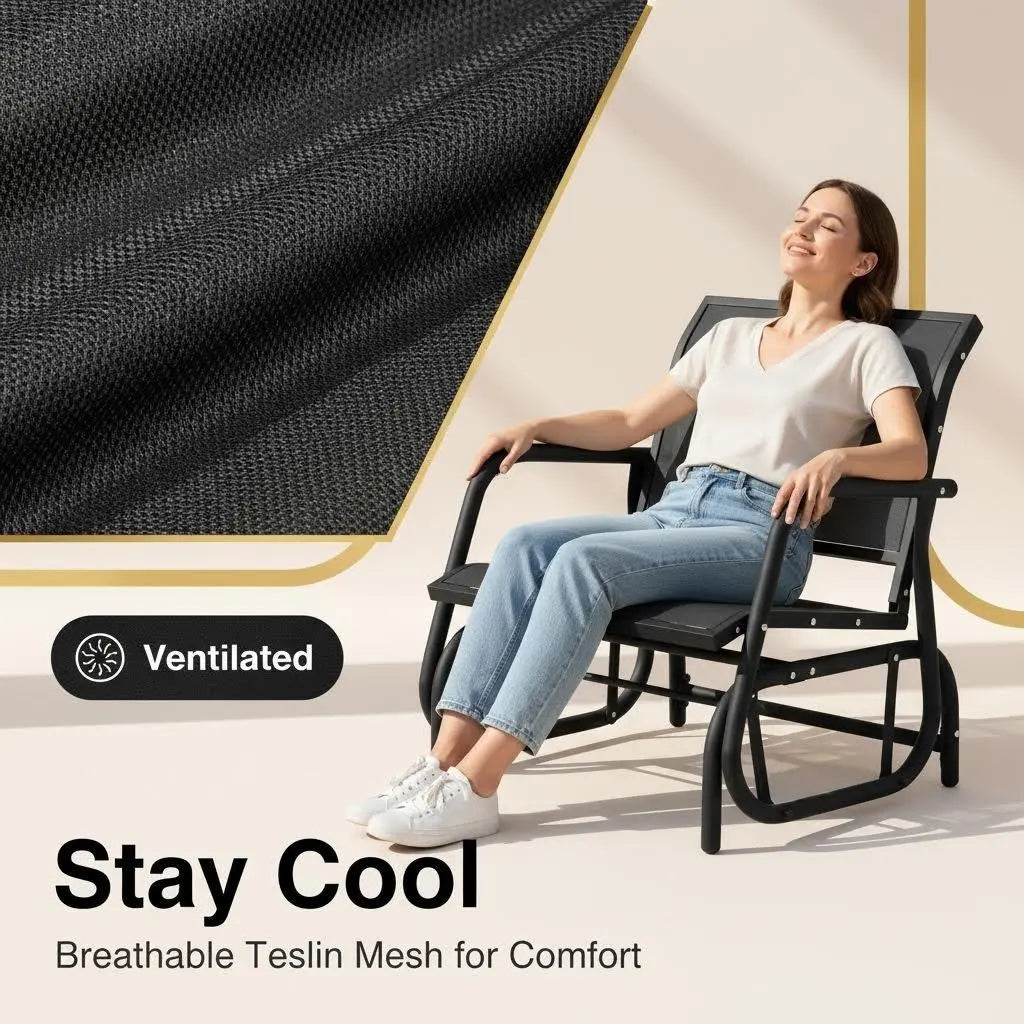 Murago 2/3 Person Outdoor Glider Bench, Patio Double Swing Rocking Chair Loveseat W/Powder Coated Steel Frame for Backyard Garden Porch