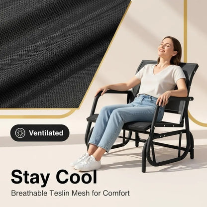 Murago 2/3 Person Outdoor Glider Bench, Patio Double Swing Rocking Chair Loveseat W/Powder Coated Steel Frame for Backyard Garden Porch