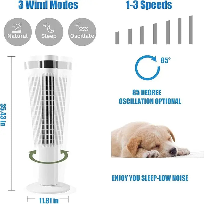 Electactic Tower Fan Portable Electric Oscillating Fan Quiet Remote Control Bladeless Floor Fan 3-Spped Wind Mode 12H Timer Bedroom Office